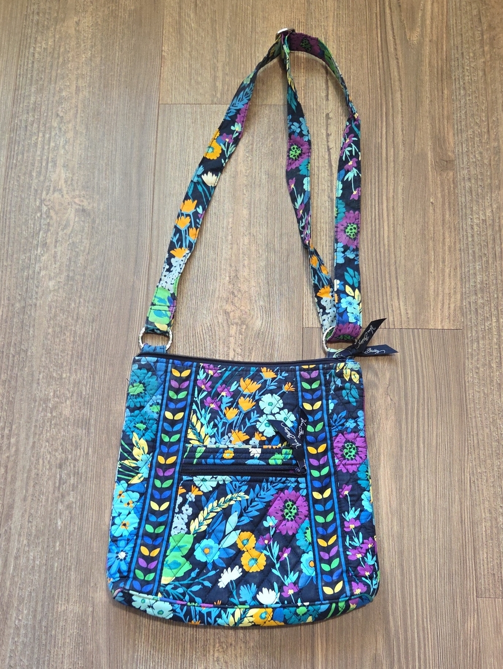 Vera Bradley Navy Floral Quilted Crossbody with Teal & Purple Accents